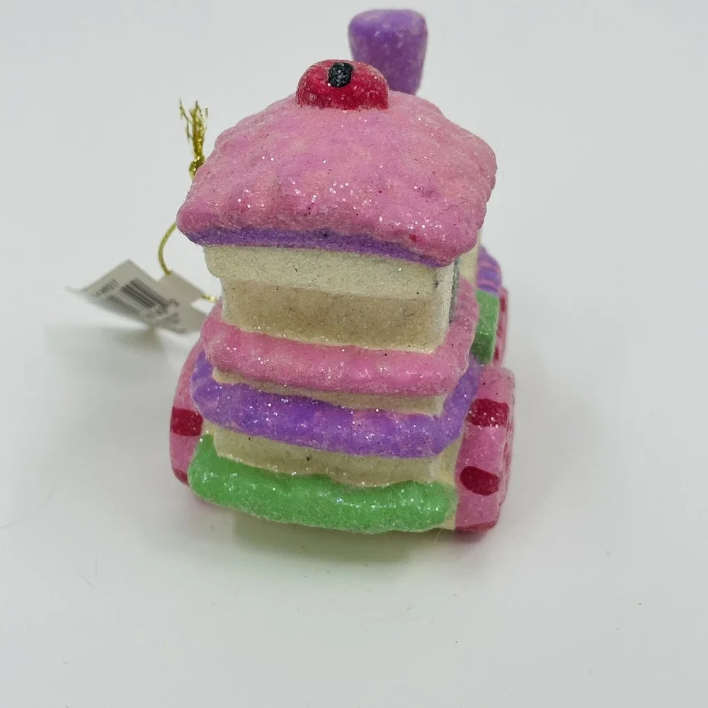 Kurt S Adler Gingerbread Candy Train Christmas Ornament Pink Glitter H9317‎ NEW